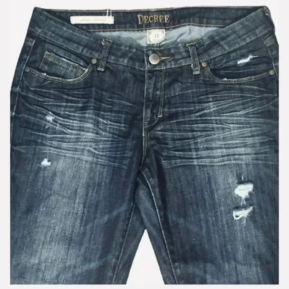 Decree Denim blue jeans skinny fit stretch distressed pockets mid rise size 13 - Picture 3 of 7